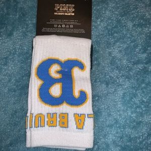 Victoria Secret Pink White/Sky Blue/Yellow Crew LA Bruins Socks 1 out of 2 pair